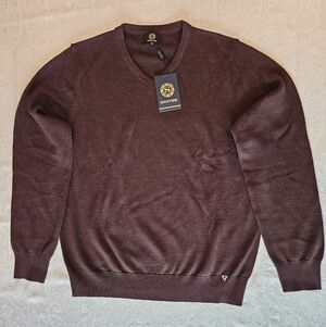 Men's 100% Extrafine Merino Wool Sweater, V-Neck, Coffee Dark Brown, M, NWT